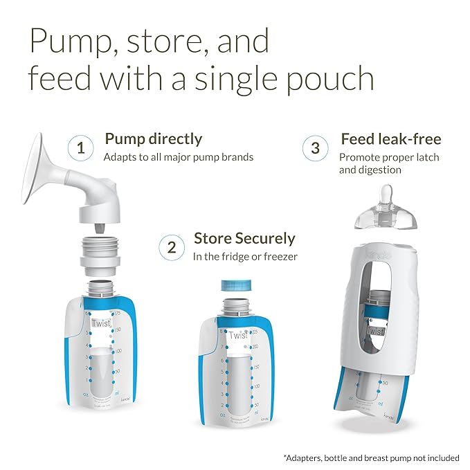Kiinde Twist Pouch Direct-Pump Direct-Feed Breast Milk Storage Bags for Pumping & Twist Squeeze Natural Baby Breast Milk Feeding Bottle with Nipples and Case (2 Pack)