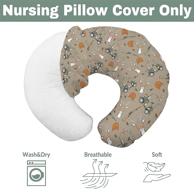 Boys Kids Hunting Baby Nursing Pillow Covers for Boy Girl Camouflage Deer Hunting Nursing Pillowcase for Breastfeeding Pillows Animal Hunt Hunter Soft Stretchy Slipcovers for Newborn Infant Brown