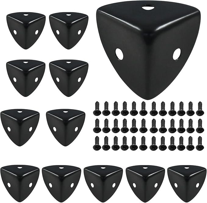 24 Pcs Metal Corner Protectors Black Edge Guard Furniture Edge Corner Cover Angle Corner Brackets with Mounting Screws for Box Table Cabinet(1"x1"x1")