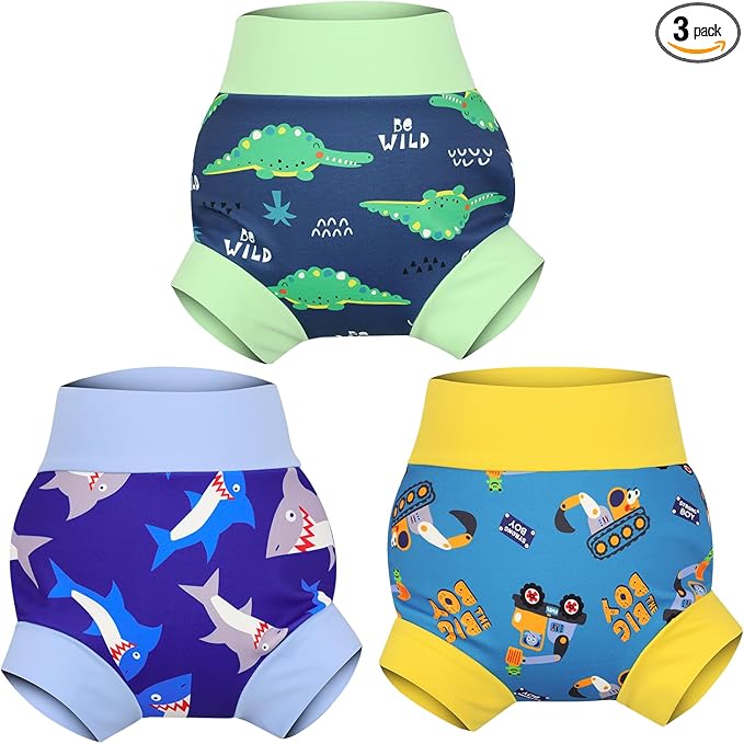 MOEMOE Baby Reusable Swim Diapers 3Pcs Comfortable Waterproof Baby Swim Diapers for Boys Swim Lesson 3T