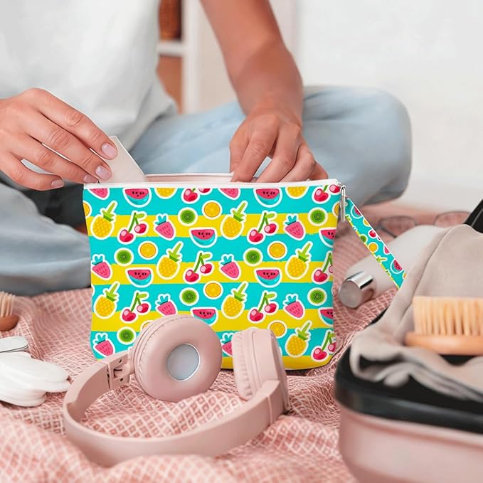 IAXIC Wet Dry Bag, Wet Bag for Swimsuit, Diaper Sunscreen Large Zipper Pouch Waterproof Pouch, Beach Bags for Women, Cherry and Orange Pattern, Gifts for Ladies Girls Friends Colleagues and Sisters