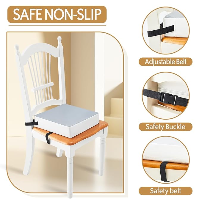 Wenqik 2 Pcs Toddler Booster Seat for Kitchen Chair Dining Table, Booster Cushion for Kids Child Baby with 2 Adjustable Strap Buckle, Portable Travel