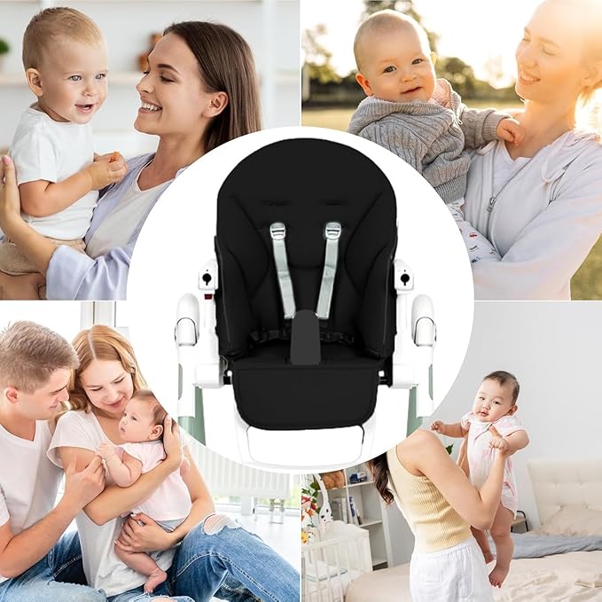 Baby High Chair Cover Replacement | PU Leather Dining Chair Cover with Soft Cushion Seat, Easy to Install High Chair Covers for Baby and Toddler, High Chair Cover Replacement (Black)