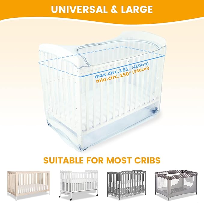 Orzbow Crib Tent Canopy - Crib Cover to Keep Baby from Climbing Out, Protects from Climbing Out and, Insects, Mosquitoes, Encrypted Baby Mosquito Net with Two-Way Self-Locking Zippers, White