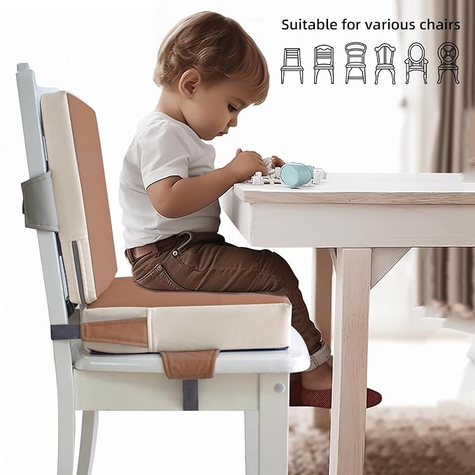 Eiury Booster Seat for Dining Table, PU Anti-Scratch Easy Cleaning Kids Toddler Booster Seat for Table, Portable Travel Increasing Cushion for Chair - Brown