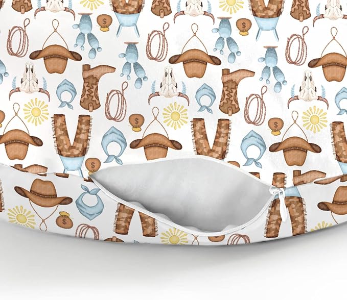 Blue Western Cowboy Baby Nursing Pillow Covers for Boy Cowboys Boots Hat Horse Cactus Sun Cow Skulls Nursery Slipcover for Breastfeeding Pillows Wild West Soft Stretchy Cover for Newborn Infant