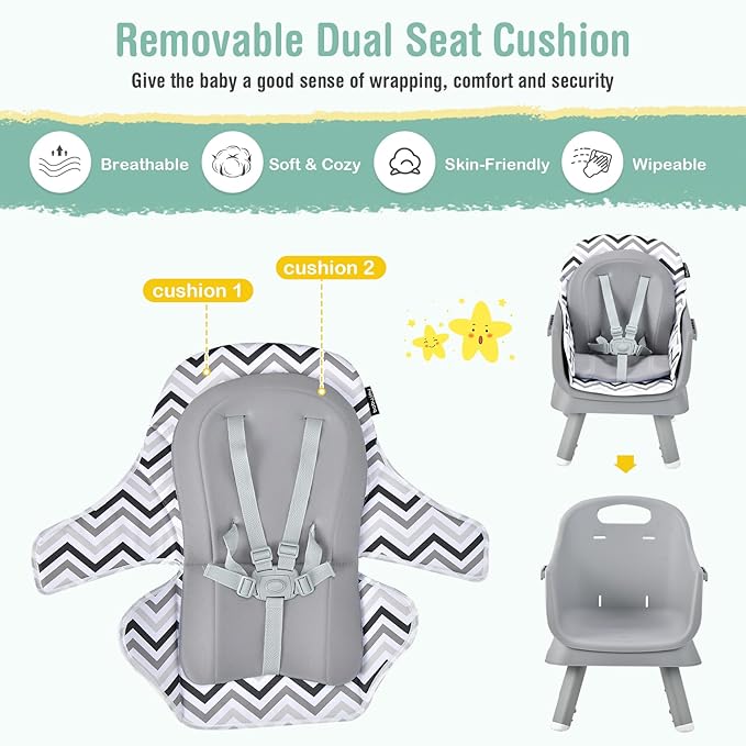 HOMGX Baby High Chair, 8-in-1 Convertible High Chair w/Removable Tray & Safety Harness, Infant Dining Booster Seat, Building Block Table & Chair Set, Highchair for Babies and Toddlers (Wave Grey)
