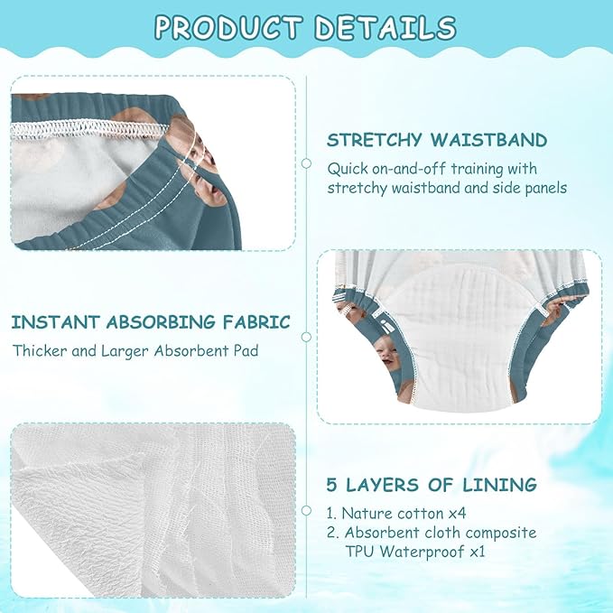 Joko Ivery 1 Deep Blue Custom Potty Training Pants Reusable Traning Potty Panty for Girls Toddlers Boys 3T 3Pcs