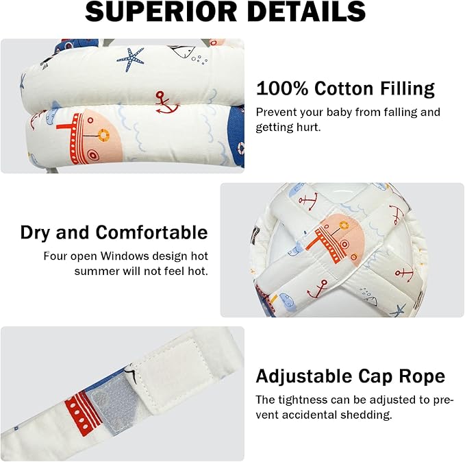 Baby Head Protector for Crawling Walking, Baby Helmet Adjustable No Bumps and Soft Cushion, Infant Safety Cap for Kid Learning to Walk
