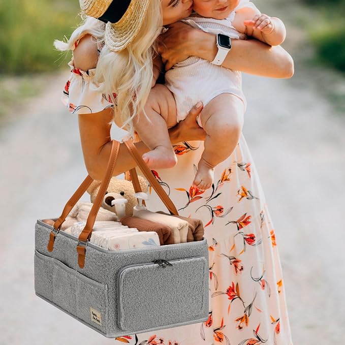 Baby Diaper Caddy Organizer with Handle, Diaper Bag Tote, Baby Organizers and Storage Diaper Organizer for Nursery Decor and Nursery Organization, Baby Basket, Diaper Bag organizer, Car Diaper Caddy