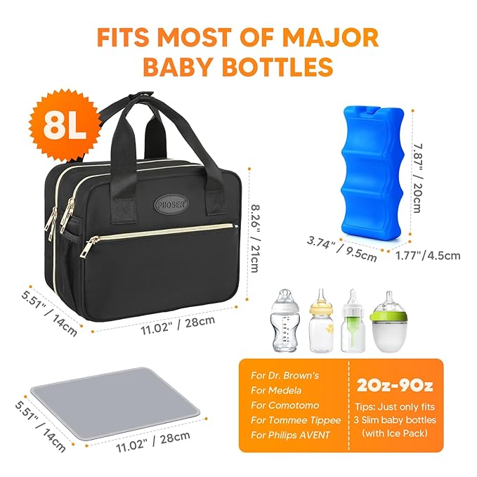 PIIOSER Breastmilk Cooler Travel Bag with Ice Pack, Compatible with Wearable Breast Pumps & Accessories - Portable Hands Free Breast Pump Carrying Case for Nursing & Working Moms, Black