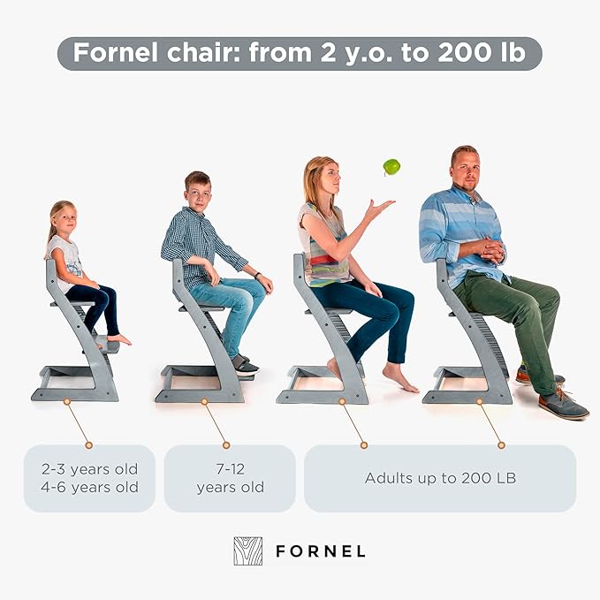 FORNEL Grey Wooden High Chair for Toddlers | The Grow-with-Me Adjustable Chair for Modern Farmhouse & Scandinavian Kitchens | Premium European Style Convertible Seat