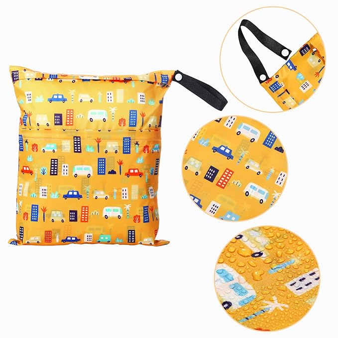 Frienda 4 Pieces Cloth Diaper Wet Dry Bag, Waterproof Reusable Washable Bag for Baby Items and Travel Zippered Pockets with Handle, Beach, Swimsuit, Dirty Gym Clothes and Toiletries(Nature)