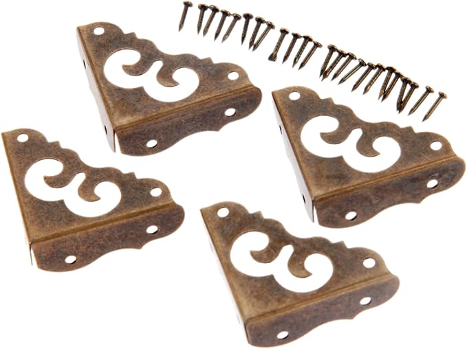 dophee 4Pcs Iron Antique Bronze Vintage Decorative Corner Protector Guards Edge Cover for Chest Case Box-1.22" x 1.22" x 0.43"