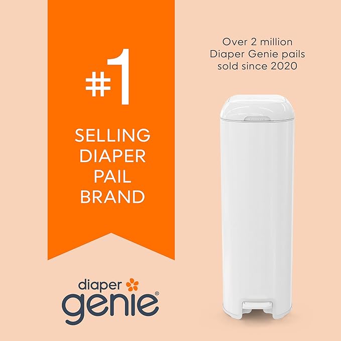 Diaper Genie Platinum Pail (Grey) is Made in Durable Stainless Steel and Includes 1 Easy Roll Refill with 18 Bags That can Last up to 5 Months.