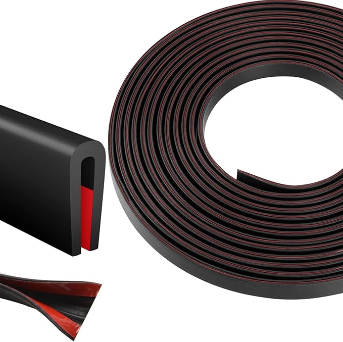 Silicone Edge Trim Self-Adhesive U Channel Silicone Edge Trim Edge Protector for Sheet Metal (Black, Fit 1/16" - L 20')