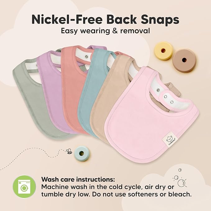 8-Pack Organic Baby Bibs for Boys, Girls - Soft Cotton Drooling and Teething Bibs for Baby Girl & Boy, Extra Absorbent, Easy to Clean & Put On for Toddler, Newborn, Infant 0-24 Months (Muted Pastel)