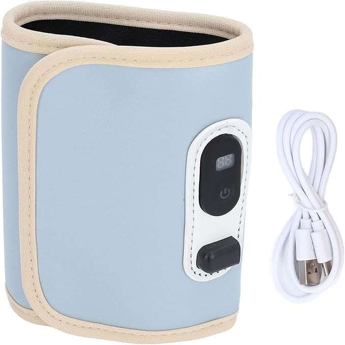Portable Bottle Warmer,21 Speeds, Temperature Adjustable, LED Display, Car Travel,Ideal for Baby Milk, Portable Insulation Cover (Blue)