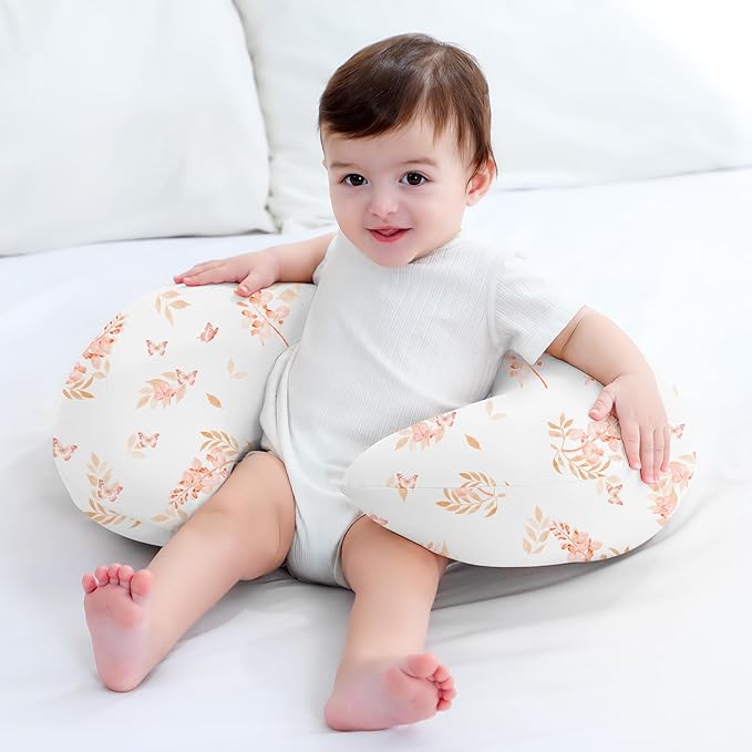 Susurration 2 Pack Nursing Pillow Cover,Ultra Soft and Stretchy Compatible with Boppy Breastfeeding Pillow,Comfortable and Skin-Friendly Slipcovers for Newborn Boys & Girls(Orange Flowers)