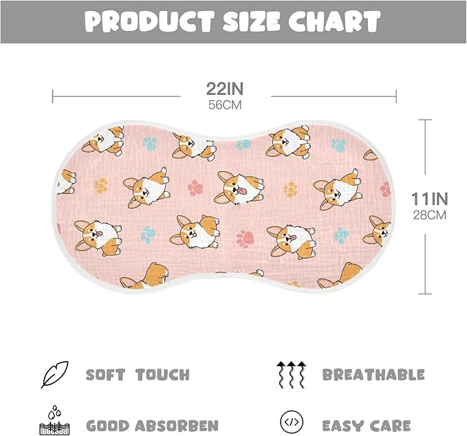 1 Pack Muslin Burp Cloths Cute Dogs Pink Cotton Baby Burp Cloths Soft Burping Cloth Absorbent Spit Up Rags for Newborn Boys Girls 22x11 Inch