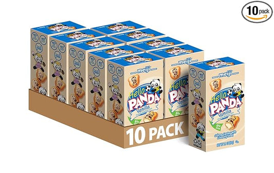 MEIJI Hello Panda Cookies, Vanilla Crème Filled - 2.1 oz, Pack of 10 - Bite Sized Cookies with Fun Panda Sports