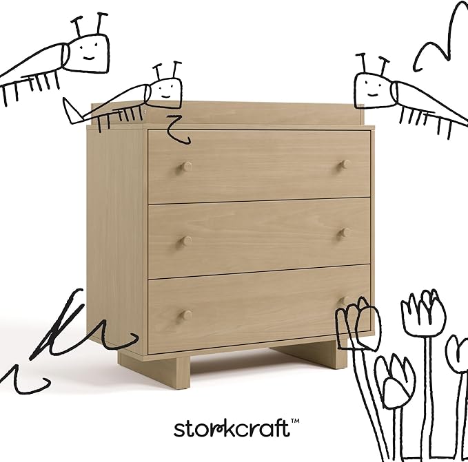 Storkcraft Texas 3 Drawer Chest with Removable Changing Table Topper (Driftwood) – GREENGUARD Gold Certified Baby Dresser, Interlocking Drawer System for Nursery & Kids’ Bedroom Dresser