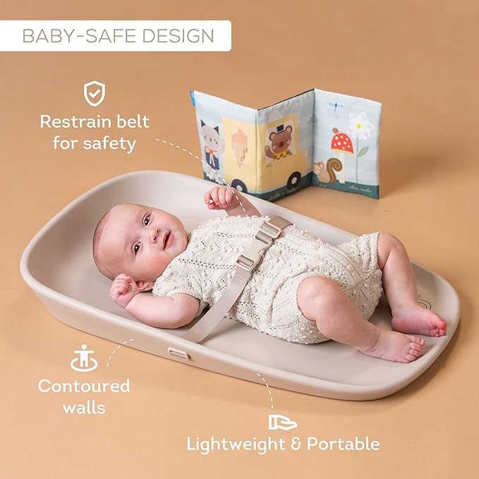 Taf Toys Baby Changing Pad & Crinkle Book - Interactive, Waterproof, Wipeable Changing Table Pad - Diaper Changing Pad for Dresser with Removable Safety Strap, Easy to Clean & Non-Slip Waterproof