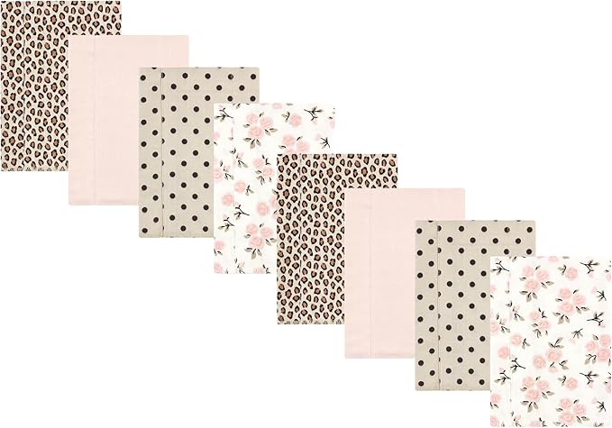 Hudson Baby Cotton Poly Flannel Burp Cloths Multipack, Neutral Pink Floral 8-Pack, One Size