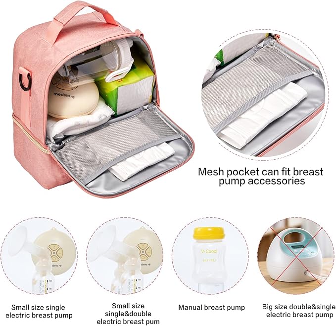 Breast Pump Bag Cooler Compartment for Breast Pump - Cooler and Moistureproof Bag Double Layer for Mother Breast Milk Pump Lunch Bag Outdoor Working (Pink)