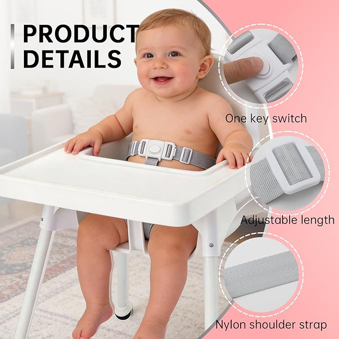 High Chair Straps Compatible with IKEA ANTILOP High Chair, Replacement Strap for IKEA High Chair Accessories, Extra Strong 3-Point Adjustable Strap Fit for Keekaroo Baby High Chair