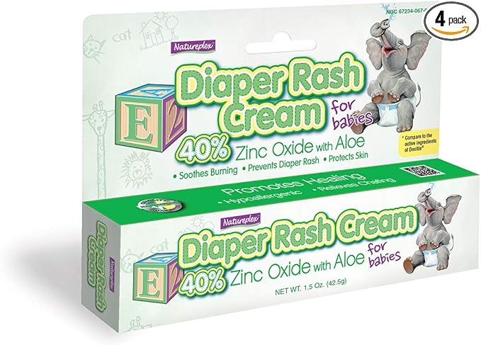 Diaper Rash Cream for Babies 40% Zinc Oxide with Aloe 4 Pack