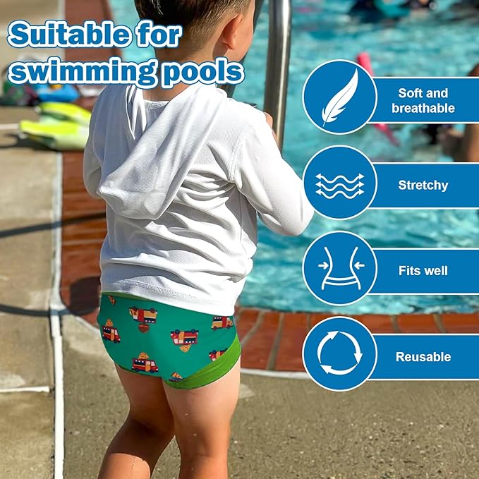 MooMoo Baby Swim Diapers 3 Pcs Waterproof Reusable Swimming Diapers for Baby Swim Lesson 2T-5T, Blue