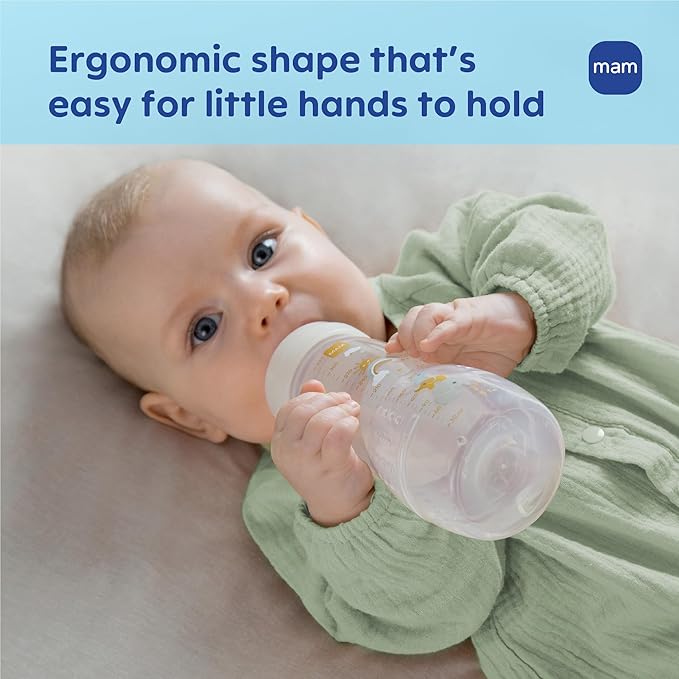 MAM Easy Active Baby Bottle 4 Pack, 11oz, BPA Free, Fast Flow Silicone Nipple, Anti-Slip Grip, Leak-Proof, 4+ Months, Blue Teal