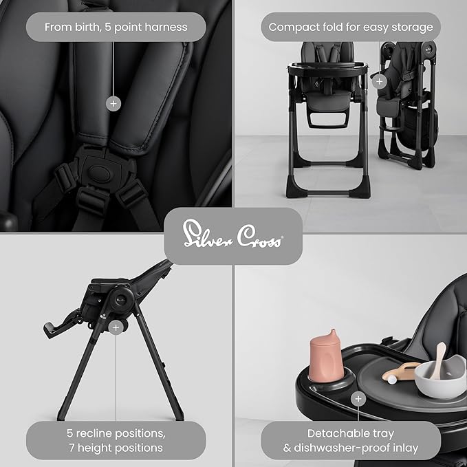 Silver Cross - Gourmet Highchair with Mealtime Set - Baby Chair - Portable Highchair - Newborns to 3 Years - Black