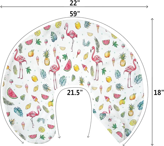 Pink Flamingo Tropical Flowers Leaves Baby Nursing Pillow Covers for Boy Girl Summer Birds Fruits Nursery Pillowcase for Breastfeeding Pillows Boho Beach Vacation Soft Stretchy Slipcovers for Newborn