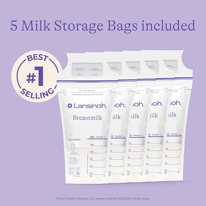 Lansinoh Breastmilk Storage Container with Quick-Freeze Tray, Stores up to 10 Breast Milk Bags, Made Without BPA/BPS, Includes 5 Milk Bags