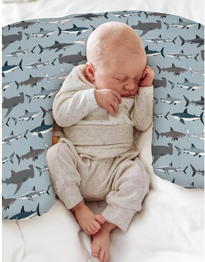 Sharks Boho Neutral Baby Nursing Pillow Covers for Boy Girl Sea Shark Species Nursery Pillowcase for Breastfeeding Pillows Marine Ocean Shark Lover Gifts Soft Stretchy Slipcovers for Newborn Infant