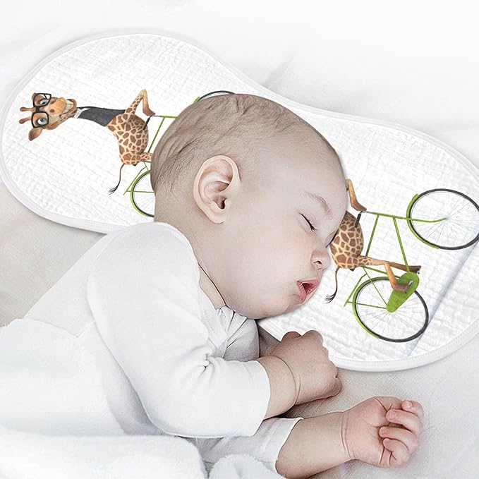 Fun Giraffe in Suit On Bicycle Muslin Burp Cloths for Baby 1 Pack Soft 100% Cotton Baby Washcloths Bibs for Boy Girl