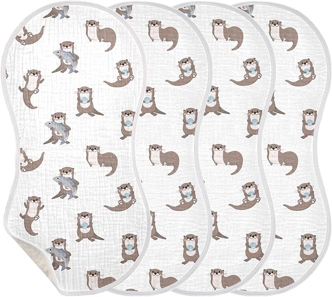 Muslin Baby Burp Cloths, Sea Otters Muslin Washcloths Baby Bibs Rags Comfy Soft Absorbent in for Newborn Boys and Girls 4 Piece 22 x 11 Inch