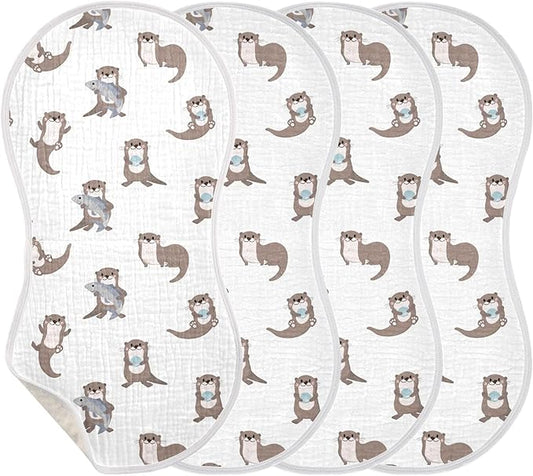 Muslin Baby Burp Cloths, Sea Otters Muslin Washcloths Baby Bibs Rags Comfy Soft Absorbent in for Newborn Boys and Girls 4 Piece 22 x 11 Inch