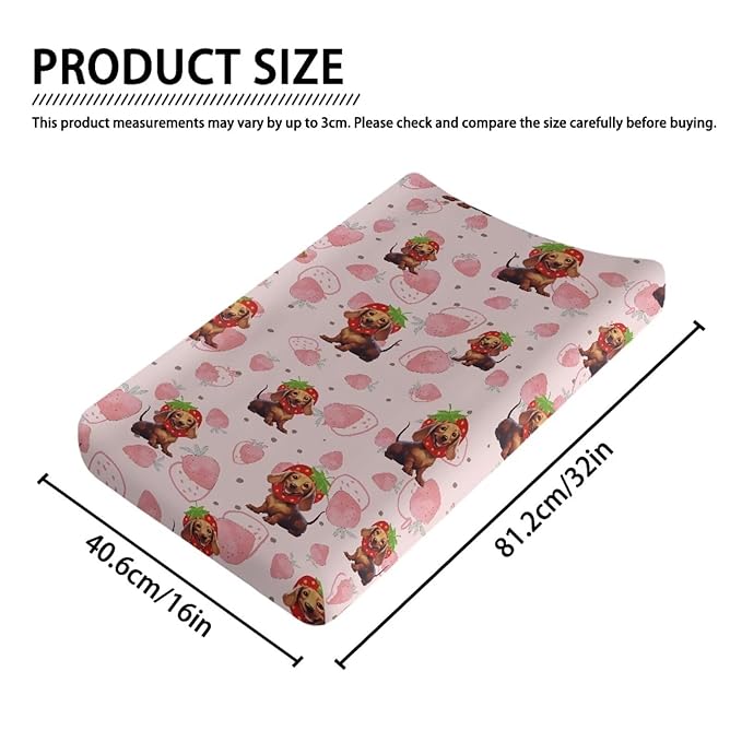 Strawberry Wiener Dog Baby Changing Pad Cover Ultra Soft Stretchy Diaper Changing Table Pad Cover for Girls Boys Breathable Nursery Changing Table Sheets Cover
