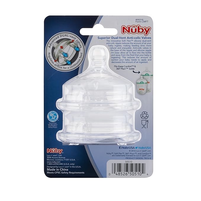 Nuby 2 Piece Slow Flow Comfort Nipple (Pack of 2)