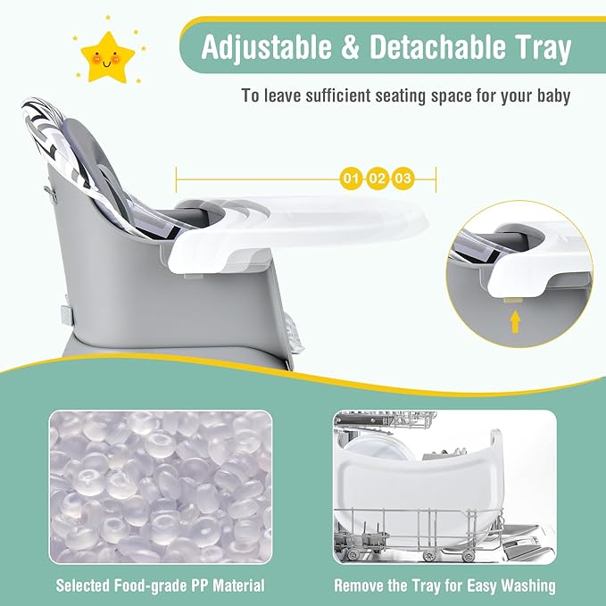 GLACER 8 in 1 Convertible Baby High Chair - Adjustable High Chairs for Babies and Toddlers with Removable Tray, Dual Cushions, Activity Table and Chair Set, Booster Seat, Stool (Wave Gray)