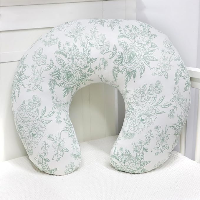 Nursing Pillow Cover, Removable Nursing Covers for Breastfeeding Pillows, Stretchy and Soft Fit for Baby Girls Boys Newborn, Green Flower (Only Cover)