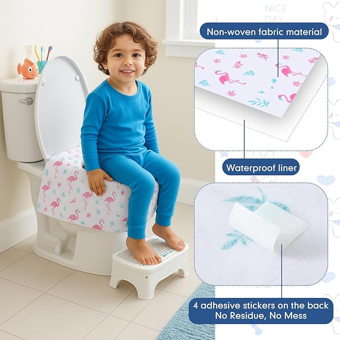 Dunzoom 60 Pack Disposable Toilet Seat Covers Waterproof for Campers & Adults, Individually Wrapped for Public Restroom, Travel, Airplane, Trip, Camping & Hiking (Large)