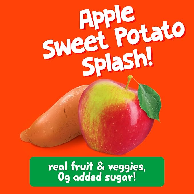 Get'ems from Gerber, Squeezies, Apple Sweet Potato Splash Kids Smoothie Pouch, Fruit and Veggie Pouches, Ice Pops, Freezie Fruit Pops, Snacks for Kids, 8-Pack