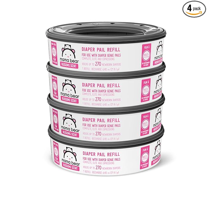 Amazon Brand - Mama Bear Blossoms Scented Diaper Pail Refills for Diaper Genie Pails with Odor Elimination, 1080 Count (4 Packs of 270 Count)