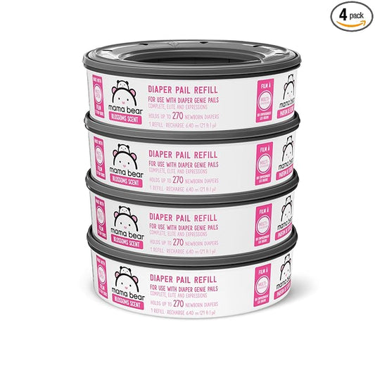 Amazon Brand - Mama Bear Blossoms Scented Diaper Pail Refills for Diaper Genie Pails with Odor Elimination, 1080 Count (4 Packs of 270 Count)