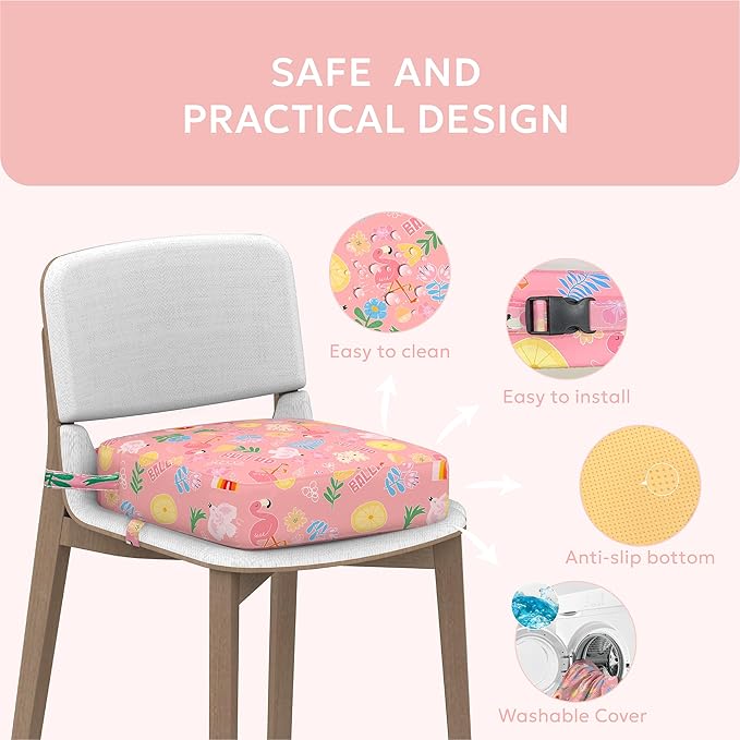 Toddler Booster Seat for Dining Table,Portable Kids Booster Seat - Adjustable, Non-Slip, Lightweight & Easy to Clean (Pink)