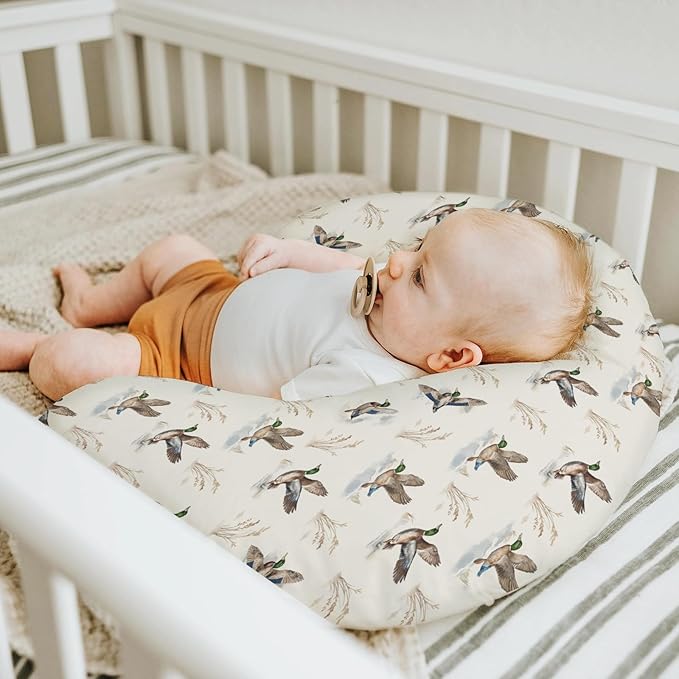Wild Ducks Mallards Baby Nursing Pillow Covers for Boy Girl Vintage Duck Hunting Nursing Pillow Slipcovers for Breastfeeding Pillows Retro Duck Leaves Pond Soft Stretchy Covers for Newborn Infant